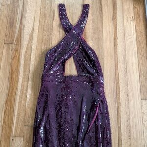 Michael Costello Burgundy Sequin Dress Halter
